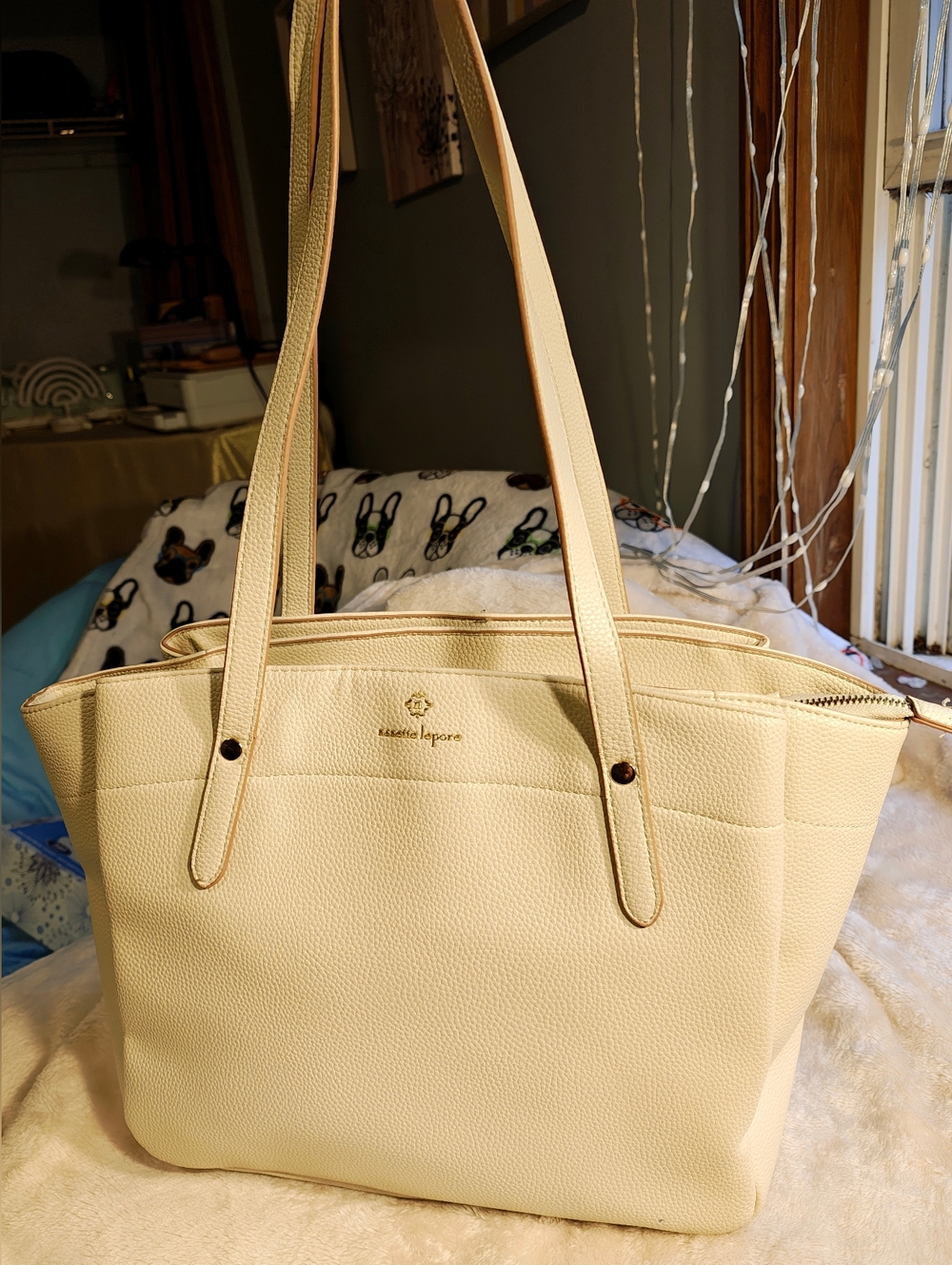 Nanette Lepore WOMEN'S IVORY TEXTURED FAUX LEATHER PURSE
SHOULDER BAG